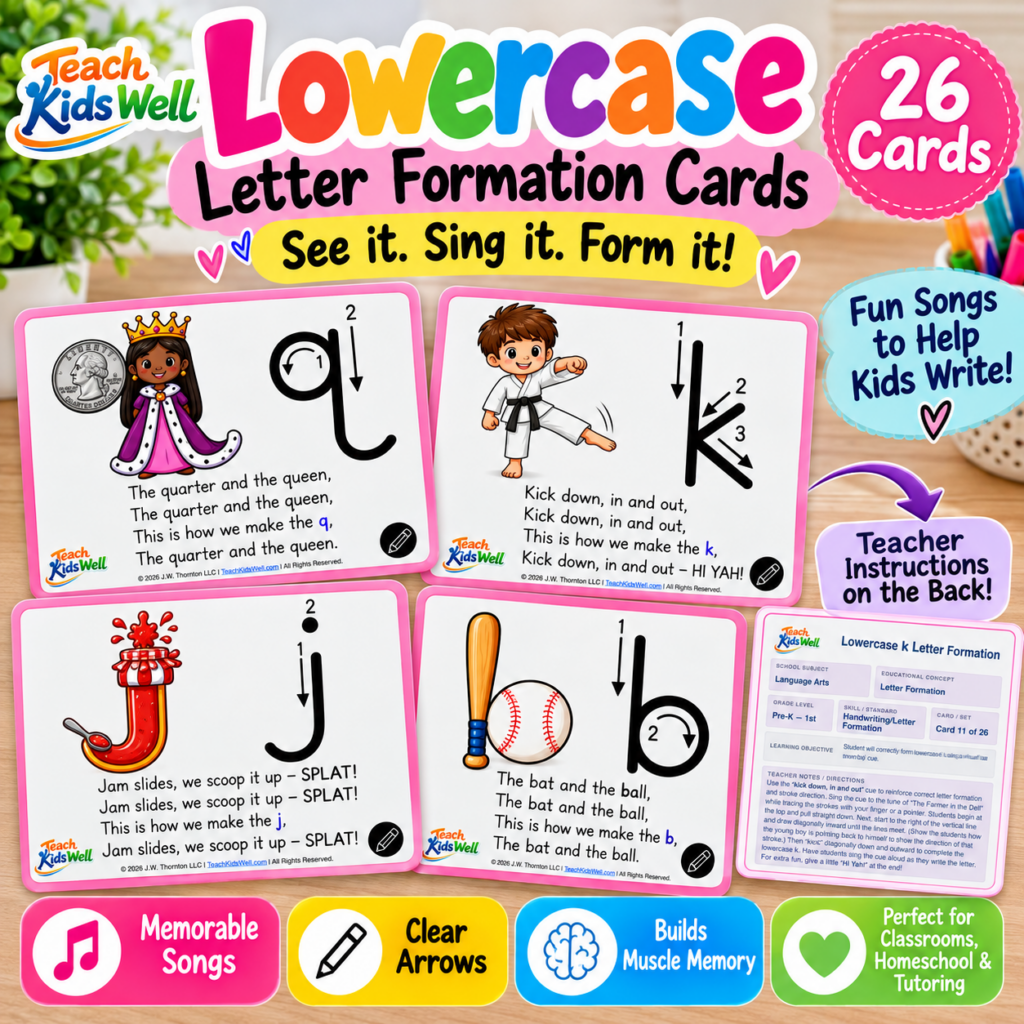 Teach young students proper letter formation with these teacher/student activity cards